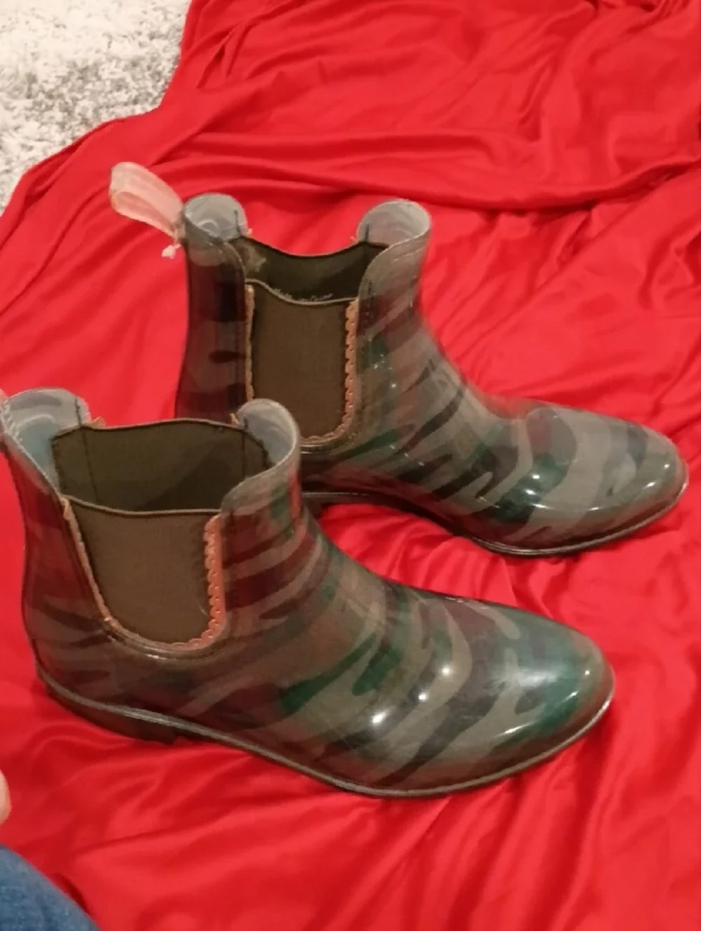 Jack Rogers Glossy Green Camo Chelsea Booties